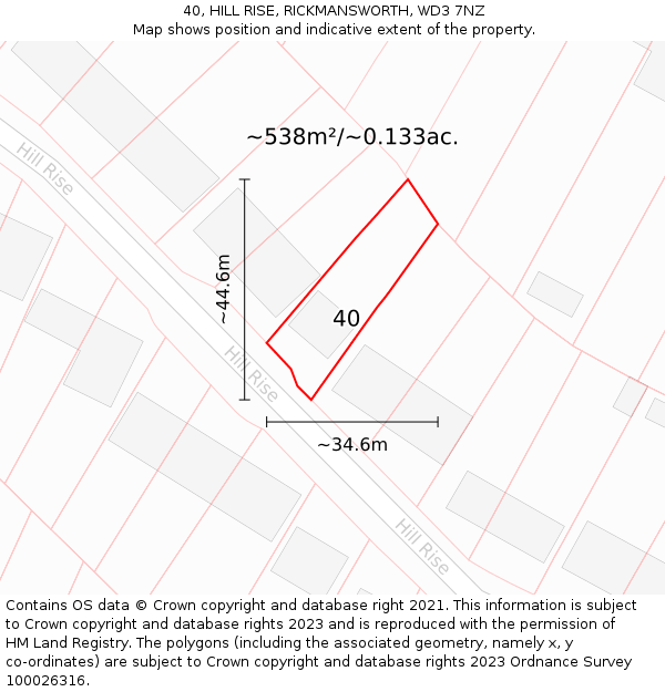 40, HILL RISE, RICKMANSWORTH, WD3 7NZ: Plot and title map