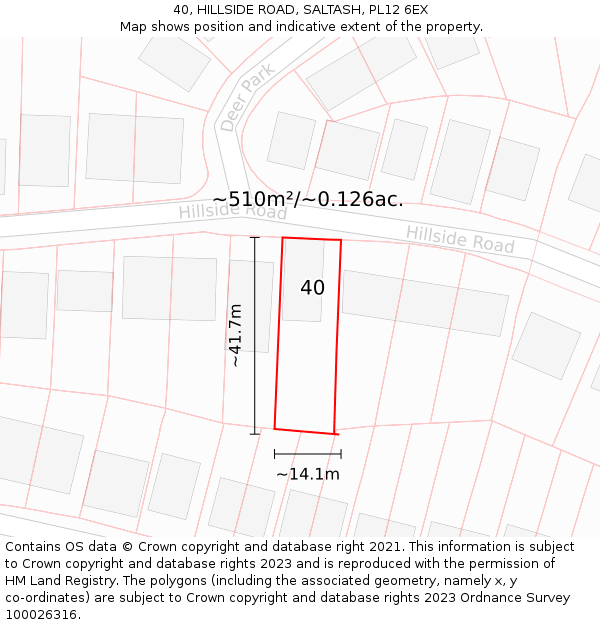 40, HILLSIDE ROAD, SALTASH, PL12 6EX: Plot and title map