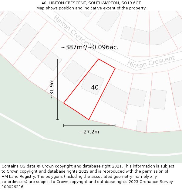 40, HINTON CRESCENT, SOUTHAMPTON, SO19 6GT: Plot and title map