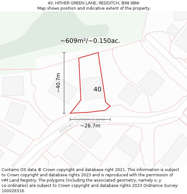 40, HITHER GREEN LANE, REDDITCH, B98 9BW: Plot and title map