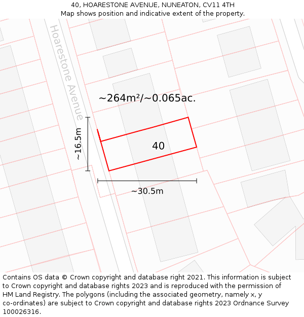 40, HOARESTONE AVENUE, NUNEATON, CV11 4TH: Plot and title map