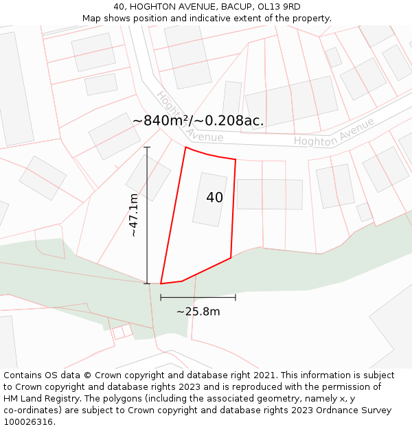 40, HOGHTON AVENUE, BACUP, OL13 9RD: Plot and title map