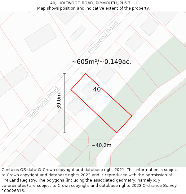 40, HOLTWOOD ROAD, PLYMOUTH, PL6 7HU: Plot and title map