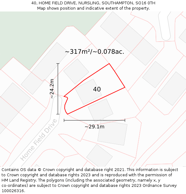 40, HOME FIELD DRIVE, NURSLING, SOUTHAMPTON, SO16 0TH: Plot and title map