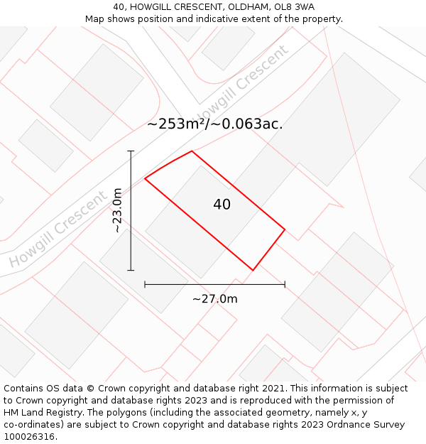 40, HOWGILL CRESCENT, OLDHAM, OL8 3WA: Plot and title map