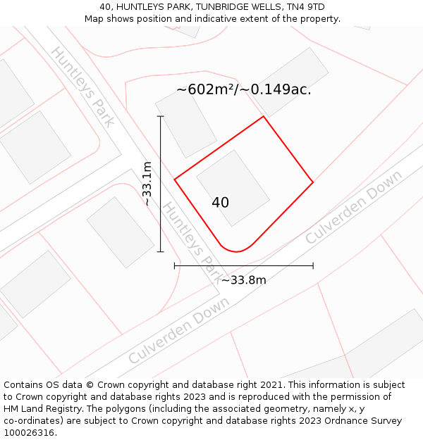 40, HUNTLEYS PARK, TUNBRIDGE WELLS, TN4 9TD: Plot and title map