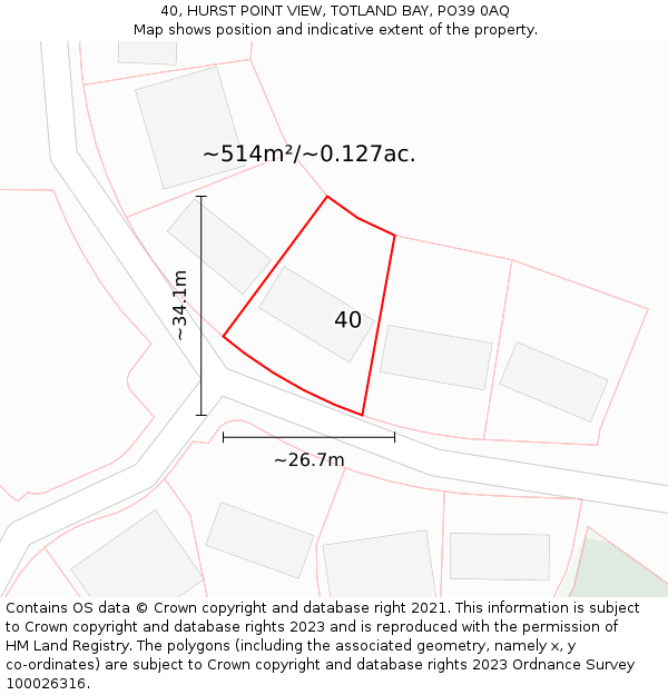 40, HURST POINT VIEW, TOTLAND BAY, PO39 0AQ: Plot and title map