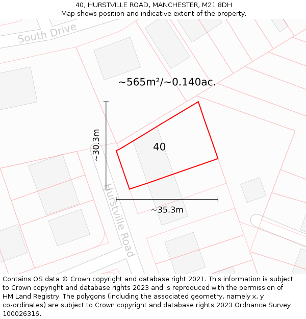 40, HURSTVILLE ROAD, MANCHESTER, M21 8DH: Plot and title map