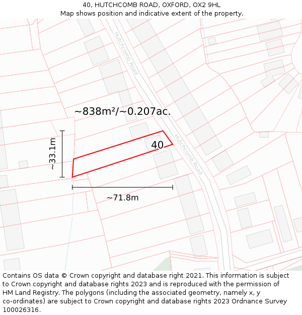 40, HUTCHCOMB ROAD, OXFORD, OX2 9HL: Plot and title map