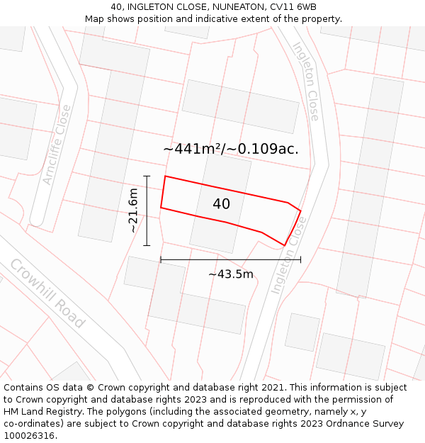 40, INGLETON CLOSE, NUNEATON, CV11 6WB: Plot and title map