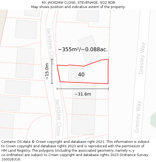 40, JACKDAW CLOSE, STEVENAGE, SG2 9DB: Plot and title map