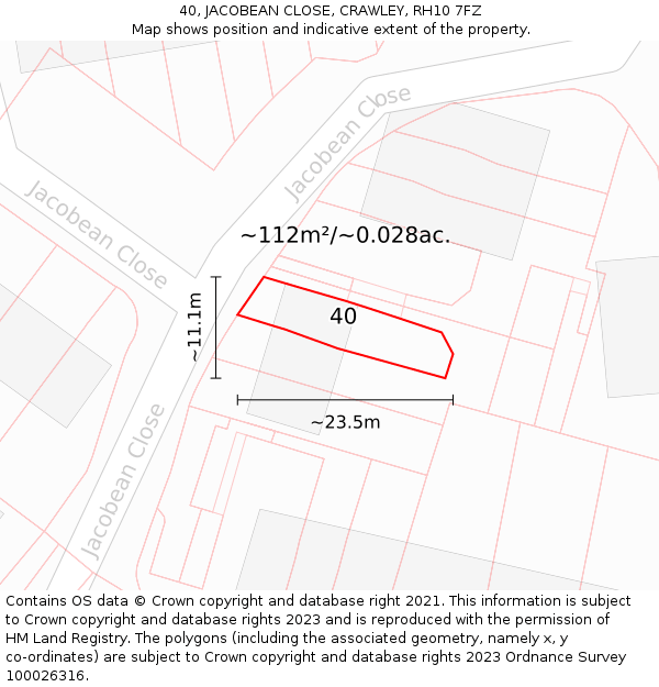 40, JACOBEAN CLOSE, CRAWLEY, RH10 7FZ: Plot and title map