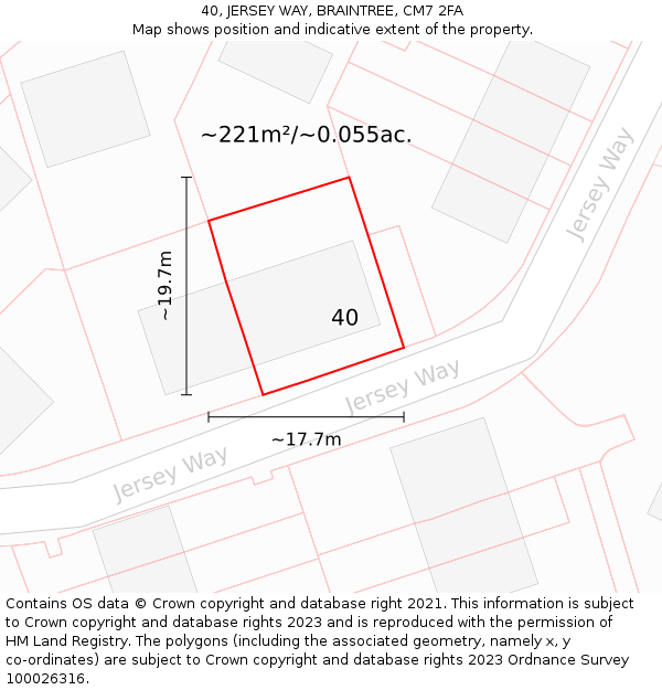 40, JERSEY WAY, BRAINTREE, CM7 2FA: Plot and title map