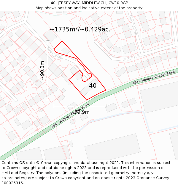 40, JERSEY WAY, MIDDLEWICH, CW10 9GP: Plot and title map