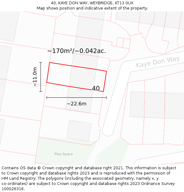 40, KAYE DON WAY, WEYBRIDGE, KT13 0UX: Plot and title map