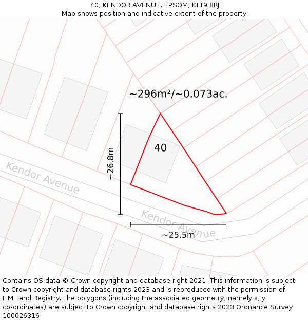 40, KENDOR AVENUE, EPSOM, KT19 8RJ: Plot and title map