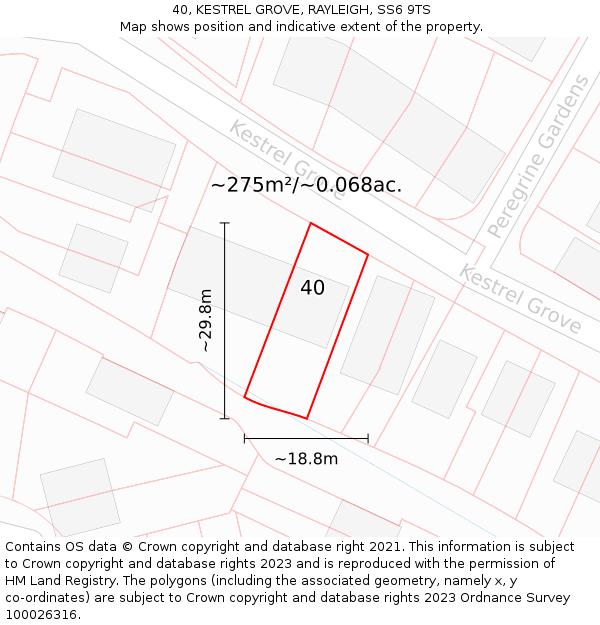 40, KESTREL GROVE, RAYLEIGH, SS6 9TS: Plot and title map