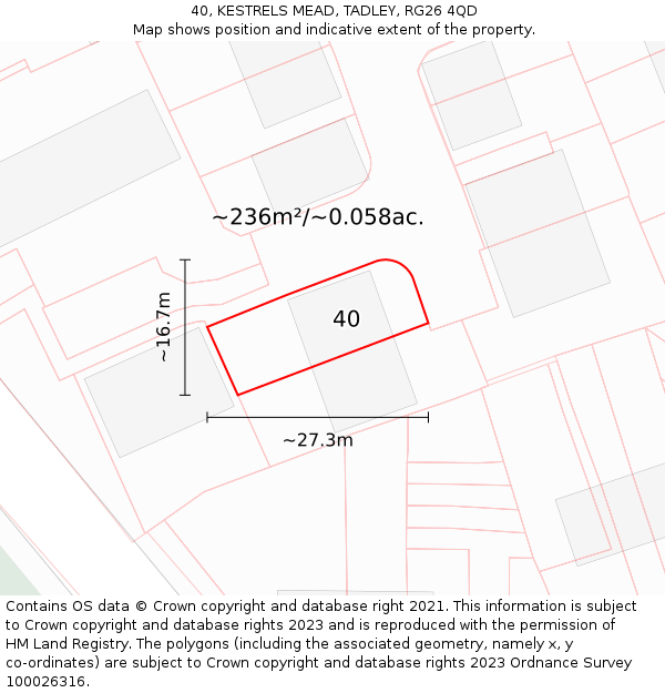 40, KESTRELS MEAD, TADLEY, RG26 4QD: Plot and title map