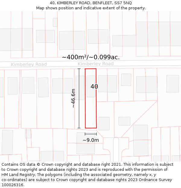 40, KIMBERLEY ROAD, BENFLEET, SS7 5NQ: Plot and title map