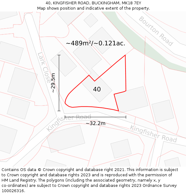 40, KINGFISHER ROAD, BUCKINGHAM, MK18 7EY: Plot and title map