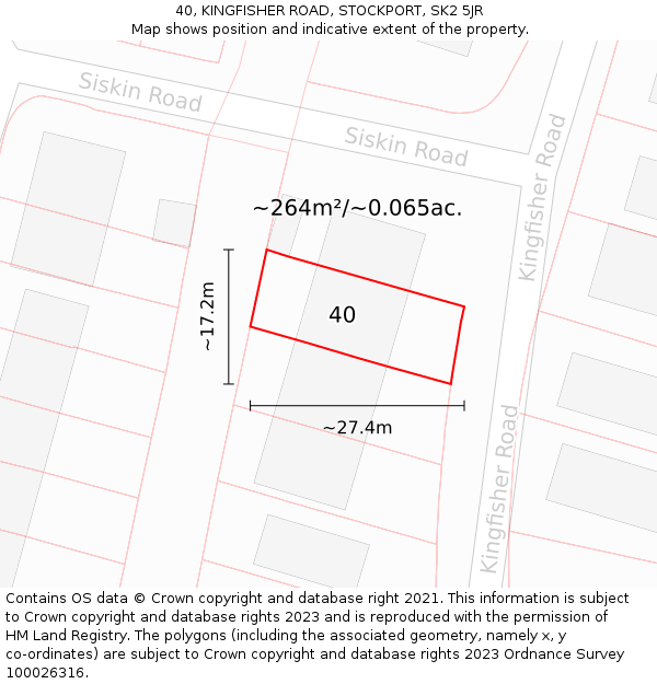 40, KINGFISHER ROAD, STOCKPORT, SK2 5JR: Plot and title map
