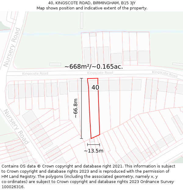 40, KINGSCOTE ROAD, BIRMINGHAM, B15 3JY: Plot and title map