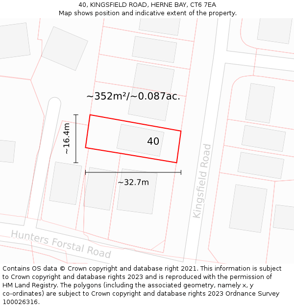 40, KINGSFIELD ROAD, HERNE BAY, CT6 7EA: Plot and title map