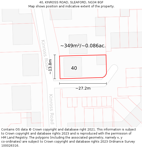 40, KINROSS ROAD, SLEAFORD, NG34 8GF: Plot and title map