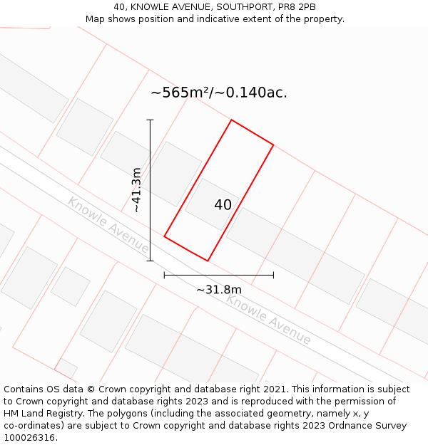 40, KNOWLE AVENUE, SOUTHPORT, PR8 2PB: Plot and title map