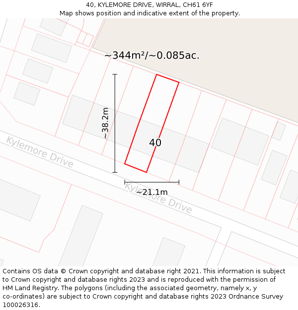 40, KYLEMORE DRIVE, WIRRAL, CH61 6YF: Plot and title map