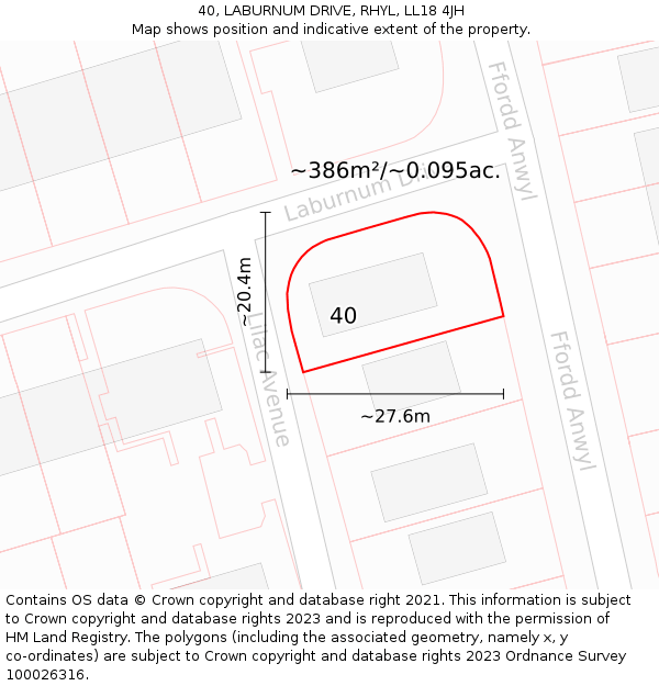 40, LABURNUM DRIVE, RHYL, LL18 4JH: Plot and title map