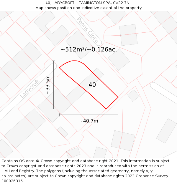 40, LADYCROFT, LEAMINGTON SPA, CV32 7NH: Plot and title map