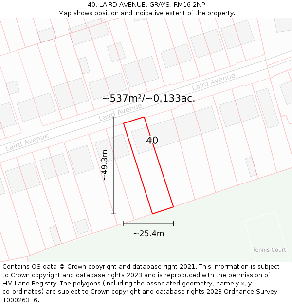 40, LAIRD AVENUE, GRAYS, RM16 2NP: Plot and title map