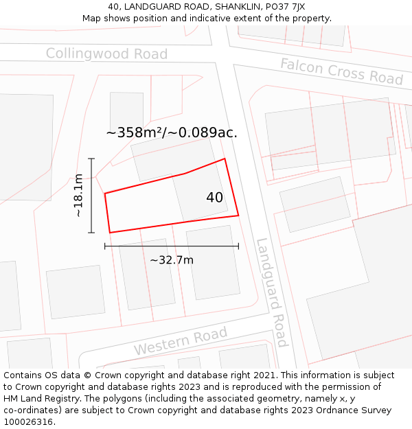 40, LANDGUARD ROAD, SHANKLIN, PO37 7JX: Plot and title map