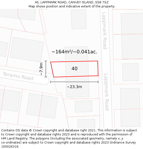 40, LAPPMARK ROAD, CANVEY ISLAND, SS8 7SZ: Plot and title map