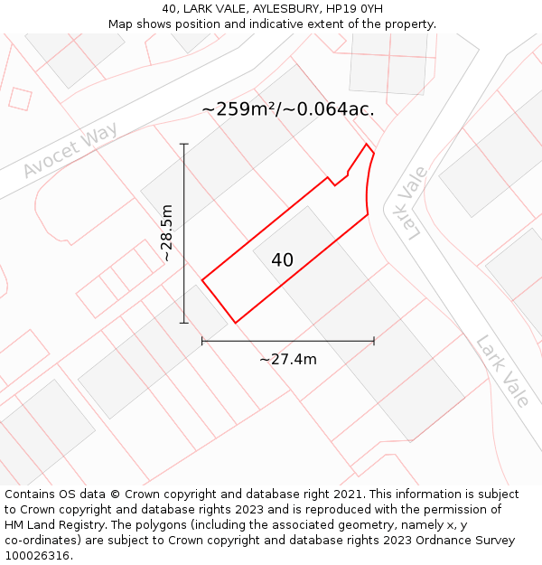 40, LARK VALE, AYLESBURY, HP19 0YH: Plot and title map