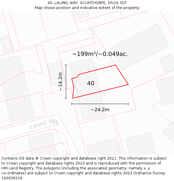 40, LAUREL WAY, SCUNTHORPE, DN16 3GT: Plot and title map