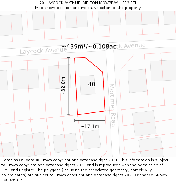 40, LAYCOCK AVENUE, MELTON MOWBRAY, LE13 1TL: Plot and title map