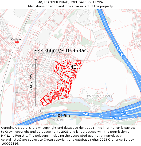 40, LEANDER DRIVE, ROCHDALE, OL11 2XA: Plot and title map