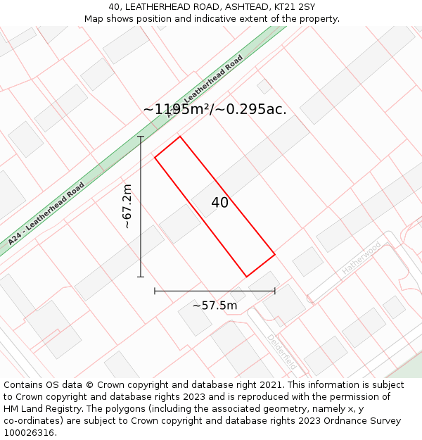 40, LEATHERHEAD ROAD, ASHTEAD, KT21 2SY: Plot and title map