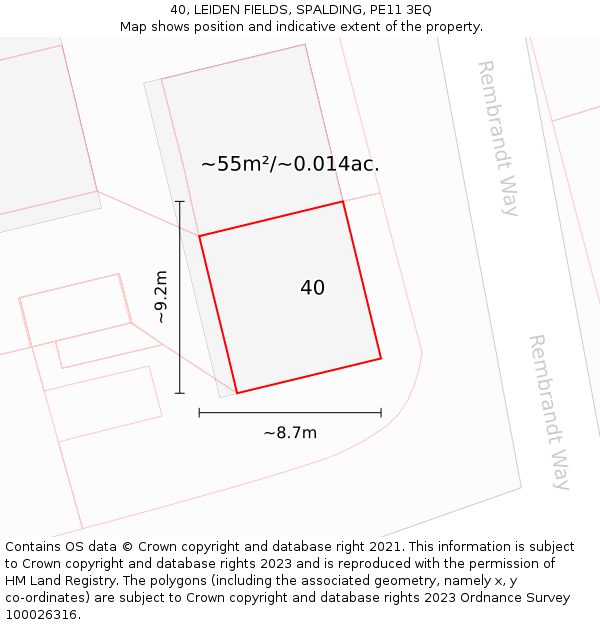 40, LEIDEN FIELDS, SPALDING, PE11 3EQ: Plot and title map