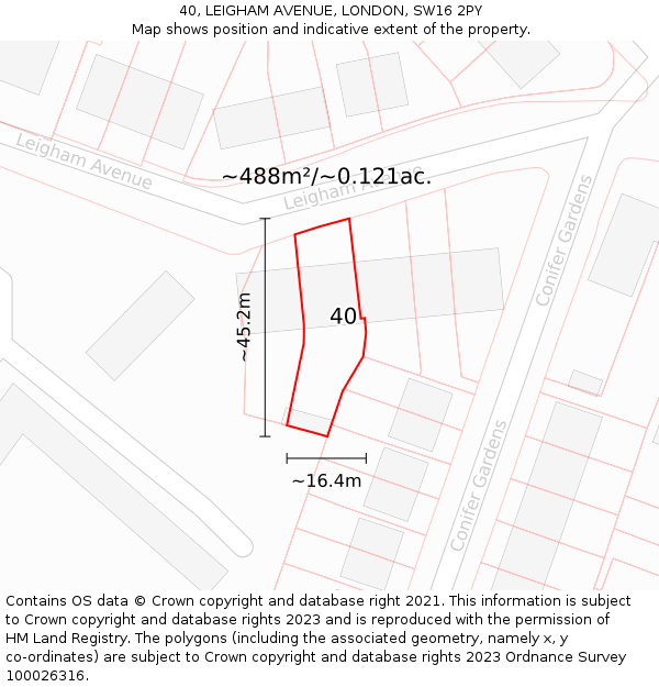 40, LEIGHAM AVENUE, LONDON, SW16 2PY: Plot and title map