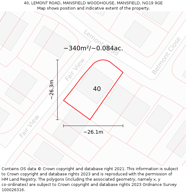 40, LEMONT ROAD, MANSFIELD WOODHOUSE, MANSFIELD, NG19 9GE: Plot and title map