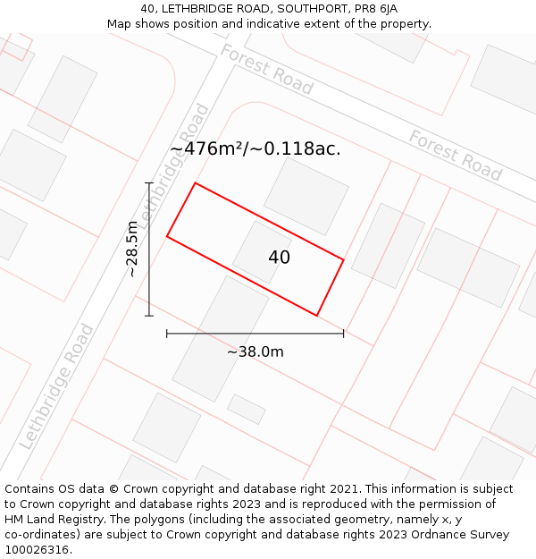 40, LETHBRIDGE ROAD, SOUTHPORT, PR8 6JA: Plot and title map