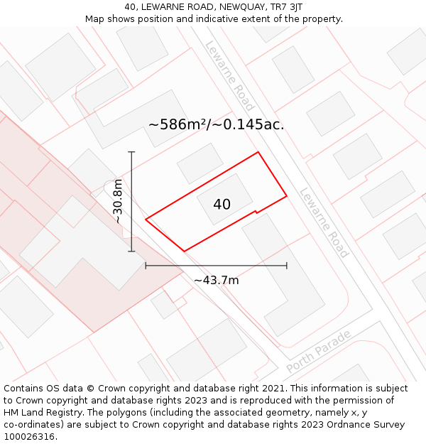 40, LEWARNE ROAD, NEWQUAY, TR7 3JT: Plot and title map