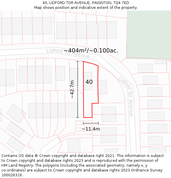 40, LIDFORD TOR AVENUE, PAIGNTON, TQ4 7ED: Plot and title map