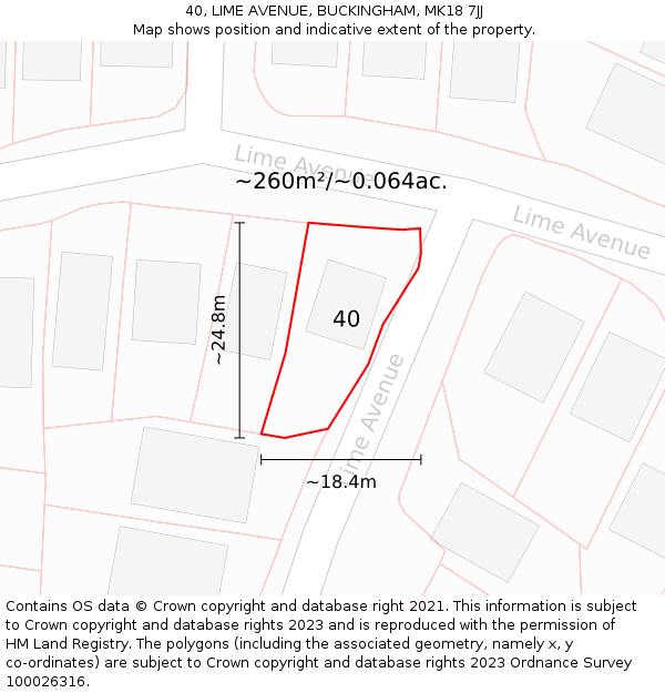 40, LIME AVENUE, BUCKINGHAM, MK18 7JJ: Plot and title map