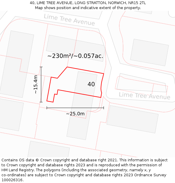 40, LIME TREE AVENUE, LONG STRATTON, NORWICH, NR15 2TL: Plot and title map