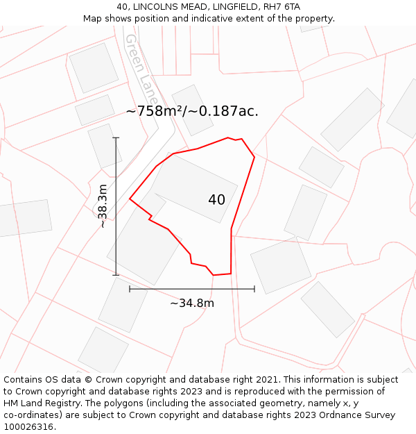 40, LINCOLNS MEAD, LINGFIELD, RH7 6TA: Plot and title map