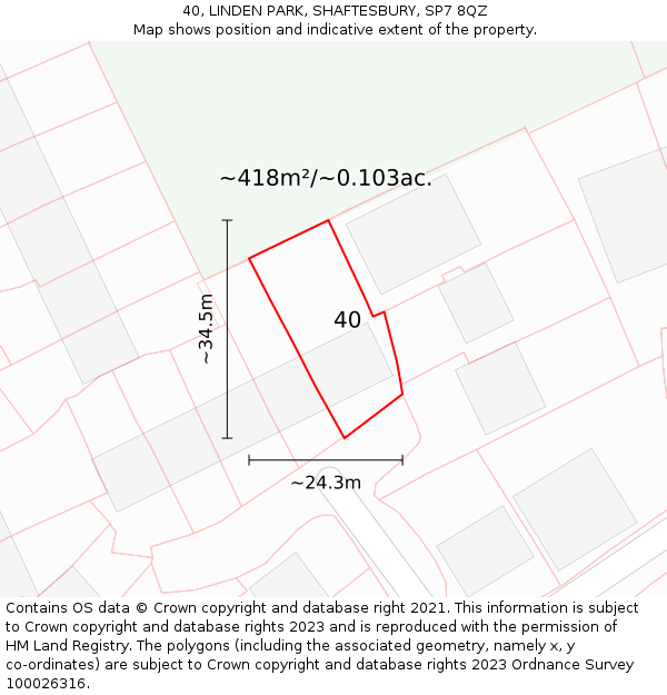 40, LINDEN PARK, SHAFTESBURY, SP7 8QZ: Plot and title map